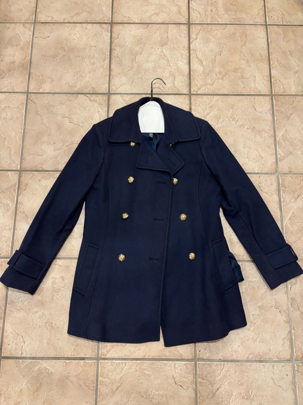 Abercrombie & Fitch Navy Double-Breasted Peacoat with Gold Buttons